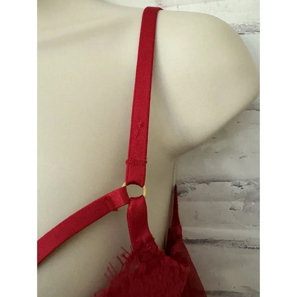Victoria’s Secret Size 32C Red Push Up Babydoll‎ Chiffon Lace Neglige